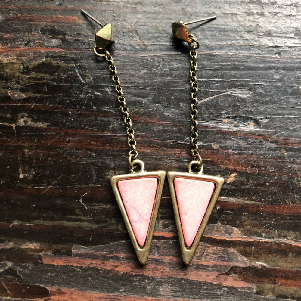 Long geometric triangle pink earrings